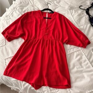 Zara Red V-Neck Buttoned Romper